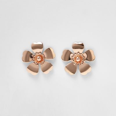 Rose gold tone large flower earrings